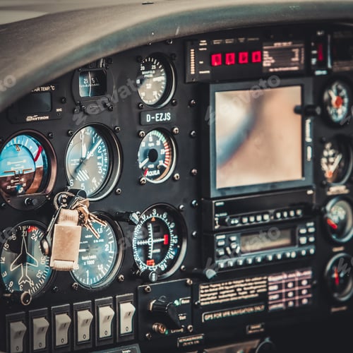 Preview: Vintage aircraft cockpit detail. Retro aviation, aircraft instru