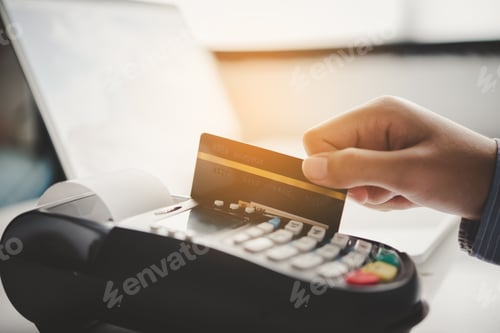 Preview: Paying by credit card , buying and selling products using a credit card swipe machine