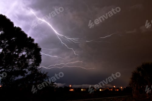 Preview: Mammatus clouds behind the bolts as a lightning crawler shoots across the sky in Rockledge, Florida,