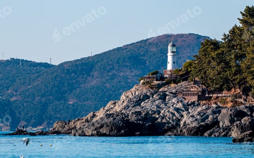 Preview: Landscape view oe white lighthouse in Haeundae beach