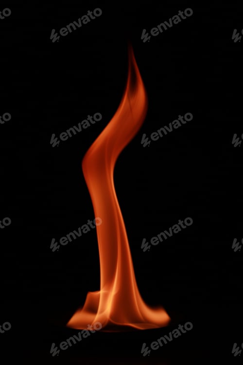 Preview: Vertical shot of flames isolated on a black background for textures