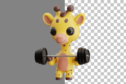 Preview: Giraffe Character Lifting Barbell 3D Illustration