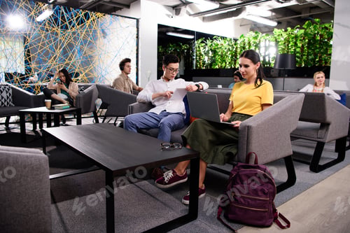 Preview: group of multicultural businesspeople working at modern coworking office