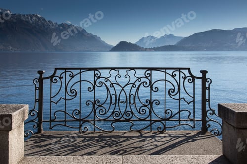Preview: Ornate sunlit iron gate, Lake Como, Italy