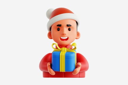 Preview: Santa Boy Holding Holiday Gift Box 3D