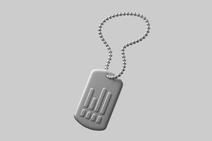 Preview: Metal dog tag with raised lines and dots.