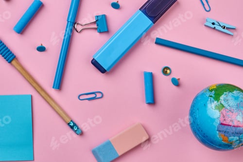 Preview: Background of various school items.