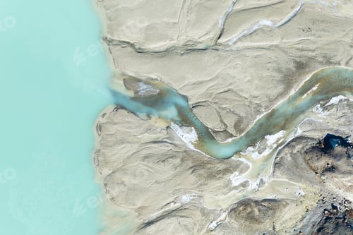 Preview: Drone view of the azure lake in the glacier valley. View of the moraines. Landscape from the air.