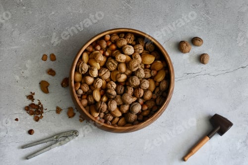 Preview: Nuts in a wooden bowl