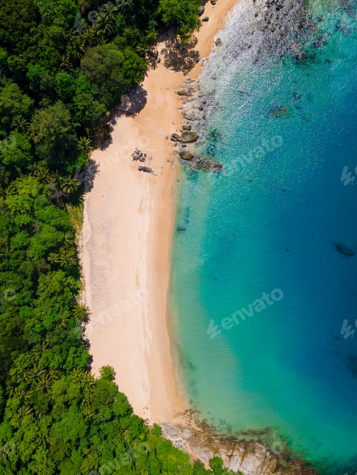 Preview: Aerial view of Laem Sing beach with beautiful sea, Phuket island, Thailand