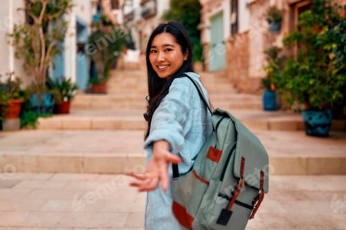 Preview: Asian female tourist student on city streets