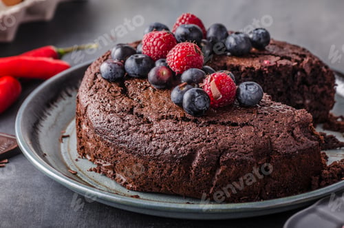 Preview: Brownies cake with chilli and berrries