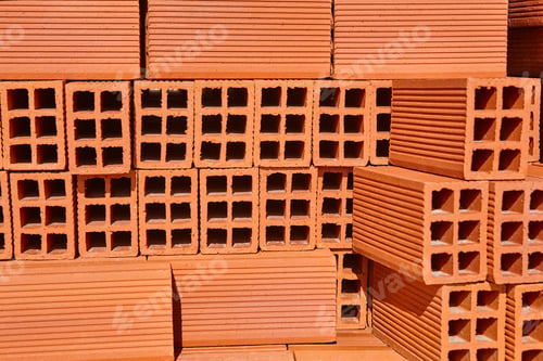Preview: Stacked block bricks. Construction industry material. Brickwork masonry. Architecture
