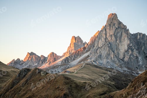 Preview: Sunset photo of mountain Nuvolau Averau, Passo Giau in Dolomites, Italy
