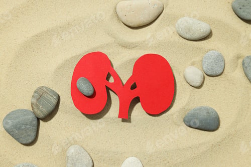 Preview: Kidneys on the sand with stones, National Kidney Month.