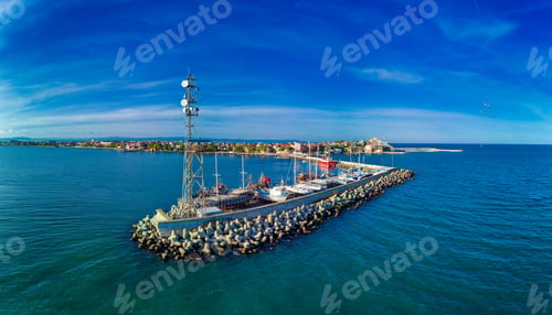 Preview: Panorama on radar station located in a sea port in the Black Sea
