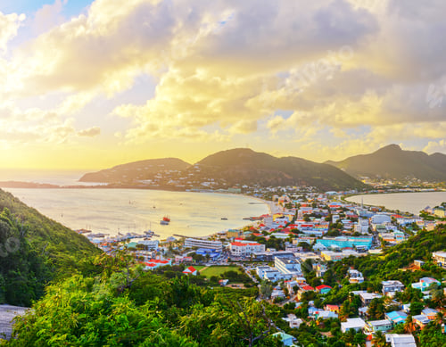 Preview: Philipsburg, Sint Maarten, Dutch Antilles cityscape at the Great Salt Pond