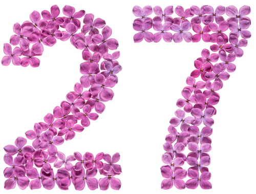 Preview: Arabic numeral 27, twenty seven, from flowers of lilac, isolated on white background