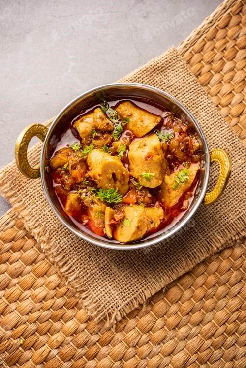 Preview: Punjabi soya chaap gravy or dhaba style soya chap masala sabzi served with naan