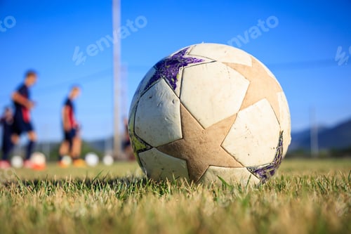 Preview: Soccer ball on a football field background