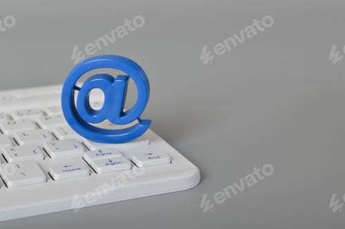 Preview: Computer keyboard and email address symbol. Email marketing and internet email communication concept