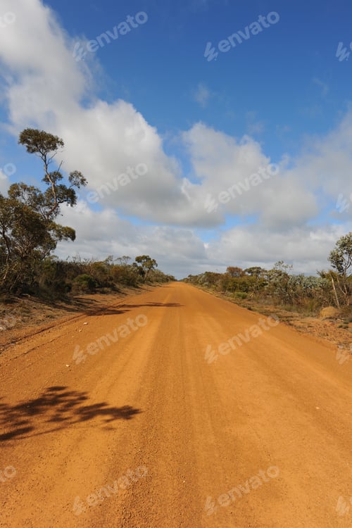Preview: Outback road and Australian bush in rural WA. Diminishing perspective down straight road to horizon