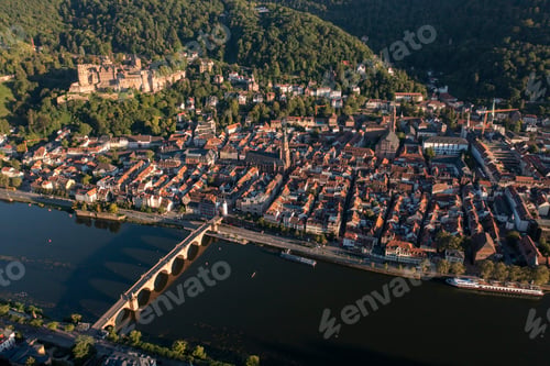 Preview: Aerial view of the Heidelberg with the castle on the hillside. Germany