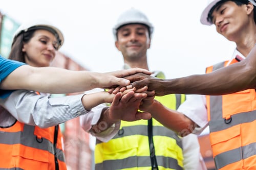 Preview: Group of young male and female worker working in container terminal.