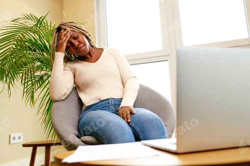 Preview: latin hispanic woman worried about financial problem bank debt at home