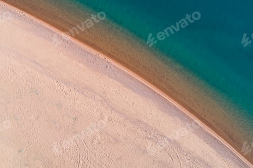 Preview: Beach and Calm Sea. Aerial Vertical Top-Down View
