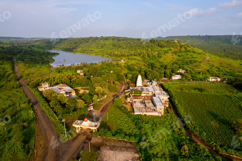 Preview: Aerial view of old Hindu temple, India.