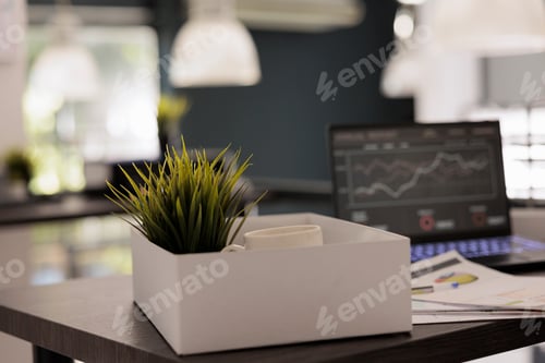 Preview: Workstation with plant and coffee cup in cardboard box