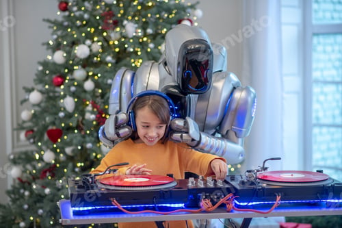 Preview: Girl in earphones choosing to a new track