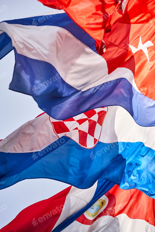 Preview: Flags of the word waving in the wind. Nation emblems