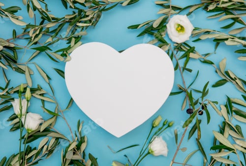 Preview: White roses and olive branches with heart shape boxes