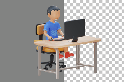 Preview: Cute Little Kid Using Computer to Study Internet 3D Illustration