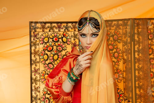 Preview: beautiful arabic style bride in ethnic clothes