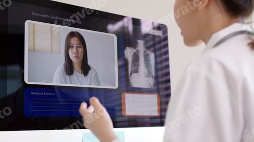 Preview: Attractive beautiful asia chinese female doctor video conference call online