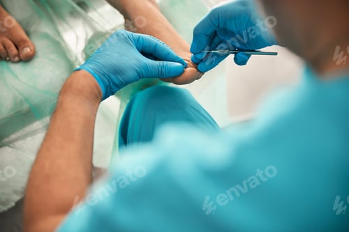 Preview: Close up of professional podologist doing medical pedicure