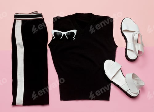 Preview: Black and White Fashion Flat Lay on Pink