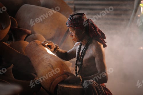 Preview: Asian village lifestyle, moment a man making and crafting handmade wood