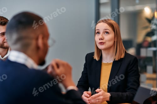 Preview: Businesswoman Leading Discussion in Modern Office Setting