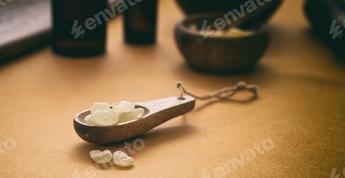 Preview: Wooden Spoon with Resin Incense on Beige Surface