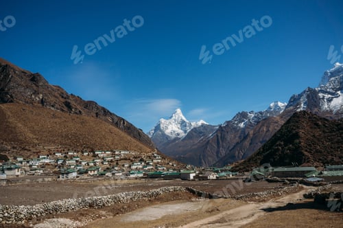 Preview: view on Lower Pangboche village and Ama Dablam mountain, Nepal, Khumbu, November 2014