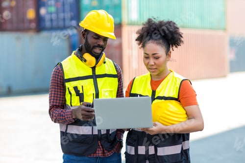 Preview: Foreman or worker work at Container cargo site check up goods in container.