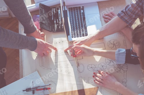 Preview: Group Of Young Architects In The Sunny Office.