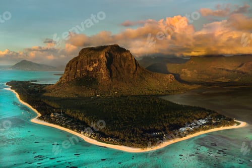 Preview: Amazing view of Le Morne Brabant at sunset. Mauritius island