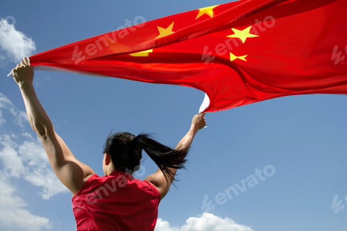 Preview: Chinese woman holding flag of China