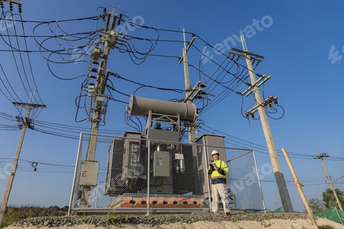 Preview: Electrical engineer working in site the Big Electrical transformer Site.