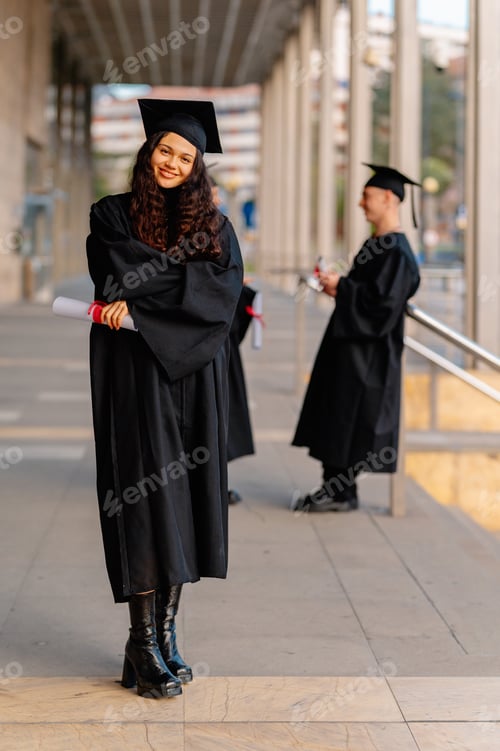 Preview: Proud graduate holding diploma on graduation day